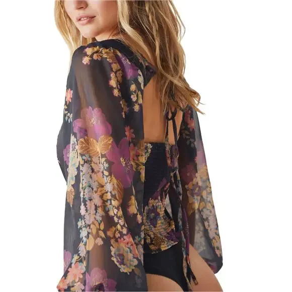 FREE PEOPLE NWT Wanderlust Bodysuit in Black Combo // S - Picture 3 of 13